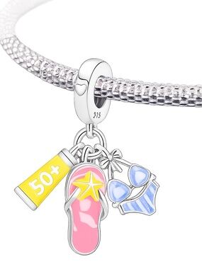925 Summer Beach Flip Flop Bikini Sunscreen Dangle Charm-NEW